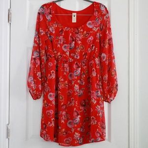 ⚘ANTHROPOLOGIE | RED FLORAL DRESS |NEEDLE & THREAD